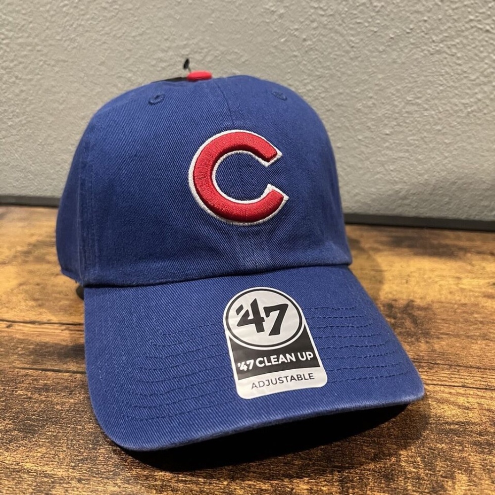 Chicago Cubs MLB Blue 47 Brand Cleanup Relaxed Fit Adjustable Dad Hat Red Button